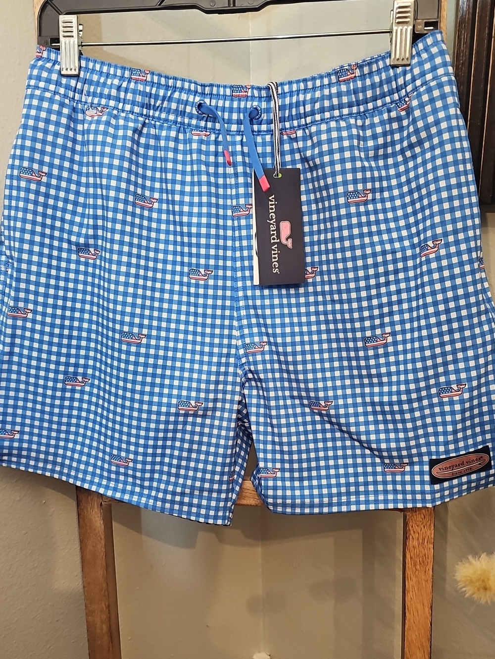 Vineyard Vines Boys Blue Chappy Trunks Ginham Tideblue Board Shorts Swimwear